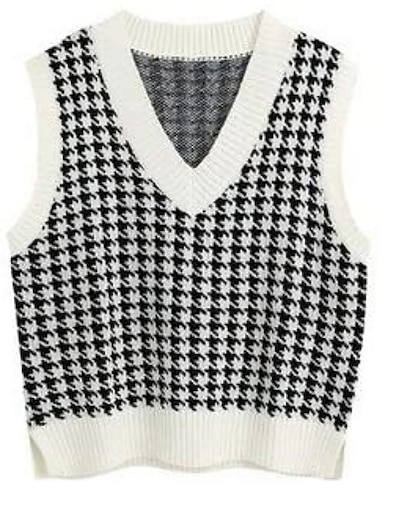 cheap Sweaters &amp; Cardigans-Women&#039;s Vest Houndstooth Knitted Sleeveless Sweater Cardigans Fall Spring V Neck Purple Blushing Pink Wine