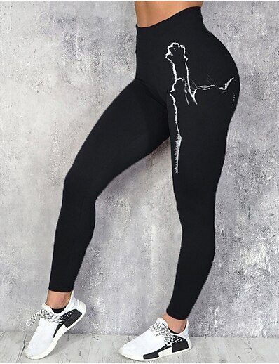 cheap Women&#039;s Bottoms-Women&#039;s Sporty Fashion Sporty Elastic Waist Print Leggings Ankle-Length Pants Stretchy Leisure Sports Weekend Cartoon Cat Mid Waist Comfort Skinny Blue Black S M L XL XXL