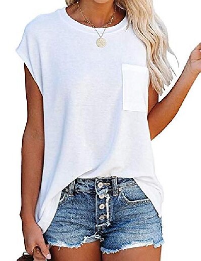 cheap Women&#039;s Tops-peacameo women&#039;s summer casual tops sleeveless t shirts crewneck tee with pocket (white,small)