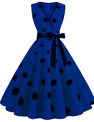 voordelige Damesjurken-Dames Midi-jurk A lijn jurk blauw Geel Klaver Zwart Rood Mouwloos Gestipt Zomer Wijnoogst 2021 S M L XL XXL