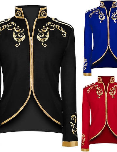 cheap Historical &amp; Vintage Costumes-Prince Movie / TV Theme Costumes Medieval Party Costume Outerwear Men&#039;s Costume Black / Red / Blue Vintage Cosplay Long Sleeve Party &amp; Evening Queen&#039;s Platinum Jubilee 2022 Elizabeth 70 Years / Coat