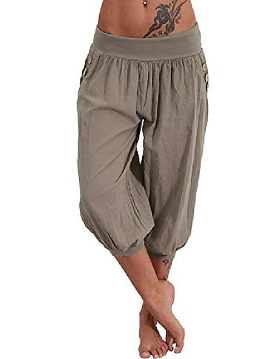 cheap Exercise, Fitness &amp; Yoga-nctcity ladies 3/4 length bloomers capri summer trousers aladdin trousers harem trousers baggy harem trousers yoga trousers elastic waist leisure trousers beach trousers