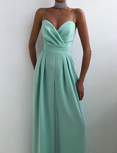 cheap Jumpsuits &amp; Rompers-Women&#039;s Jumpsuit Solid Color Elegant Wide Leg Party Wedding Spaghetti Strap Regular Fit Green Black Peach S M L Spring