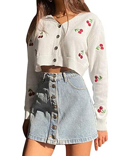 cheap Sweaters &amp; Cardigans-Women&#039;s Cardigan Floral Print Casual Long Sleeve Sweater Cardigans Fall Spring Summer Open Front Blushing Pink White