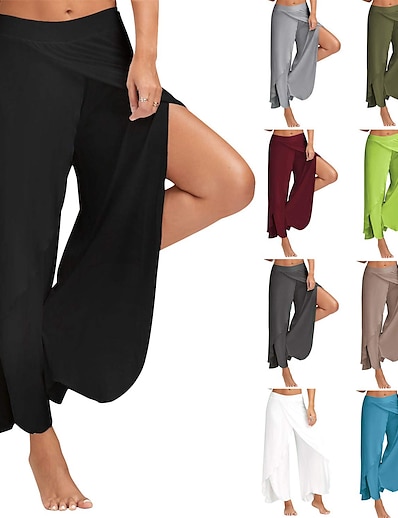 cheap Exercise, Fitness &amp; Yoga-Women&#039;s Yoga Pants High Waist Pants Bloomers Bottoms Palazzo Wide Leg Quick Dry Moisture Wicking Wine White Black Fitness Gym Workout Pilates Plus Size Sports Activewear Loose Stretchy