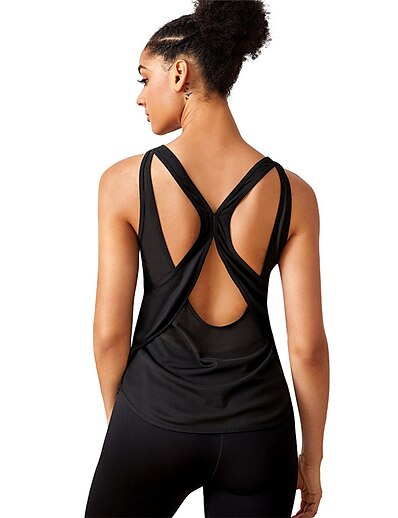cheap Sports &amp; Outdoors-Women&#039;s Crew Neck Yoga Top Open Back Cross Back Summer Solid Color Black Yoga Fitness Gym Workout Vest / Gilet Top Sleeveless Sport Activewear Stretchy Quick Dry Moisture Wicking Breathable Loose