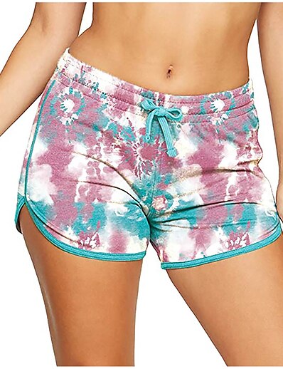 cheap Women&#039;s Bottoms-Women&#039;s Casual / Sporty Athleisure Elastic Drawstring Design Print Shorts Short Pants Micro-elastic Casual Weekend Cotton Blend Flower / Floral Tie Dye Mid Waist Comfort Gray Pink Light Green Army