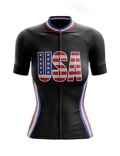 cheap Cycling-21Grams® Women&#039;s Cycling Jersey Short Sleeve USA National Flag Bike Mountain Bike MTB Road Bike Cycling Jersey Top Black Breathable Quick Dry Moisture Wicking Spandex Polyester Sports Clothing Apparel
