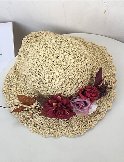 cheap Hats-Women&#039;s Chic &amp; Modern Street Holiday Tea Party Straw Hat Sun Hat Flower Flower Beige Gray Hat Sun Protection Ultraviolet Resistant Breathability / Pink / Khaki / Fall / Summer