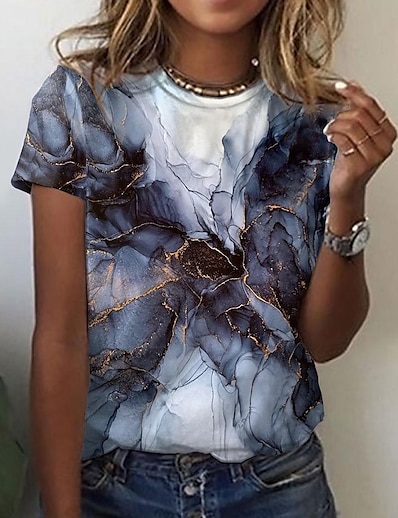 economico DONNE-Per donna maglietta Pop art Geometrico Rotonda Stampa Essenziale Top Grigio / Stampa 3D