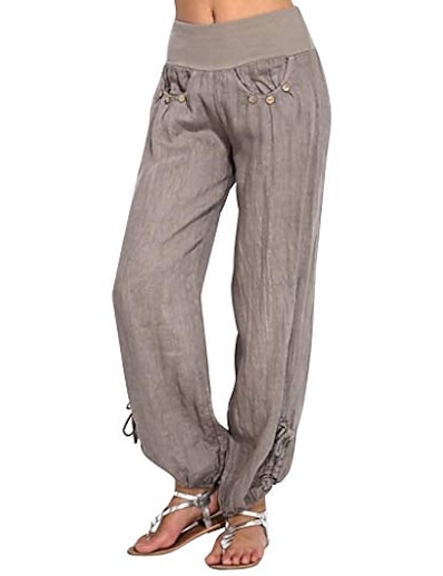 זול התעמלות, כושר ויוגה-listha קז&#039;ואל פשתן רך יוגה מכנסי הרמון נשים מותן גבוה ספורט מכנסיים רחבים רחבים