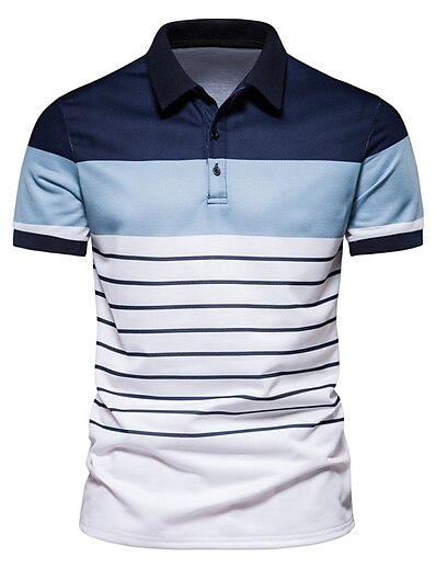 cheap Men&#039;s Tops-Men&#039;s Golf Shirt Tennis Shirt Striped Collar Turndown Casual Daily Short Sleeve Tops Fashion Black Navy Blue