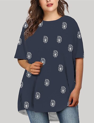 cheap Plus size-Women&#039;s Plus Size Floral T Shirt Dress Tee Dress Print Round Neck Half Sleeve Basic Fall Summer Causal Daily Short Mini Dress Dress