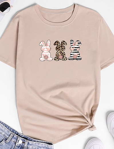 cheap Women&#039;s Tops-anbech women happy easter letter shirts cute rabbit graphic tees tops short sleeve t-shirt (c-light grey, small)
