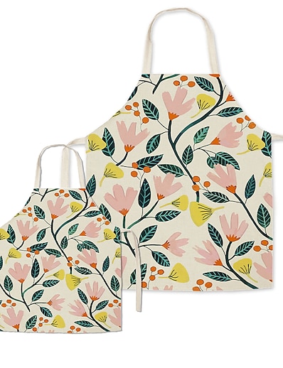 cheap Family Matching Outfits-Family Look Aprons Family Gathering Floral Leaf Print Khaki Active Matching Outfits