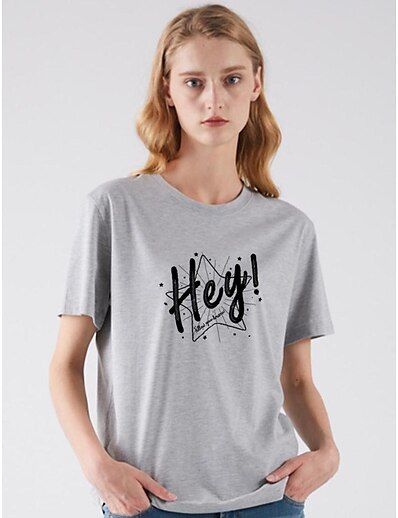 cheap Women&#039;s Tops-Women&#039;s T shirt Letter Round Neck Print Basic Tops Regular Fit Fuchsia White Light gray
