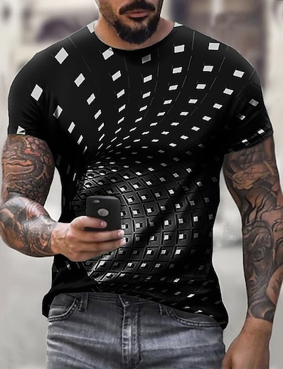 cheap Men&#039;s Tops-Men&#039;s Unisex Tee T shirt Tee Graphic Optical Illusion 3D Print Round Neck Plus Size Party Casual Short Sleeve Tops Streetwear Punk &amp; Gothic Black Green Blue / Summer