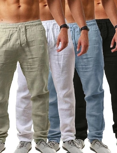 hesapli Erkek Altları-Erkek Günlük Chino Elastik kemer Büzgülü Yan Cepli Düz Pantolonlar Çince Pantolon Günlük Pamuk Kaşımı Düz Orta Bel Salaş Yonca Beyaz Siyah Gri Açık Yeşil S M L XL XXL