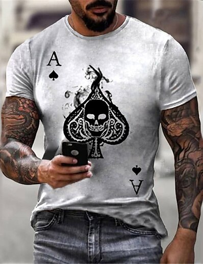 cheap Men&#039;s Tops-Men&#039;s Tee T shirt Tee Shirt Graphic Prints Skull 3D Print Round Neck Daily Holiday Short Sleeve Print Tops Casual Designer Big and Tall Light Yellow White Black / Summer