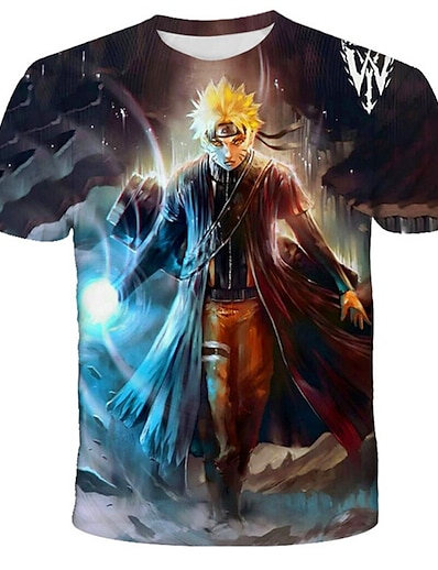 baratos Fantasias &amp; Cosplay-Inspirado por Naruto Naruto Uzumaki 100% Poliéster Anime Desenho Harajuku Arte Gráfica Kawaii 3D Camiseta Para Homens / Mulheres