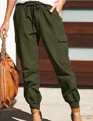 cheap Women&#039;s Bottoms-Women&#039;s Cargo Casual / Sporty Pants Tactical Cargo Slacks Full Length Pants Plain Mid Waist Outdoor Loose Grey S M L XL XXL