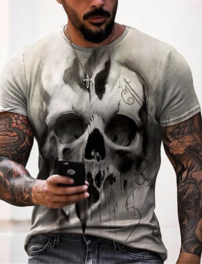 cheap Men&#039;s Tops-Men&#039;s Tee T shirt Tee Shirt Graphic Prints Skull 3D Print Round Neck Daily Holiday Short Sleeve Print Tops Casual Designer Big and Tall Black Gold Black and Blue Black and Yellow / Summer
