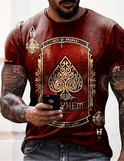 cheap Men&#039;s Tops-Men&#039;s Tee T shirt Tee Graphic Prints Card 3D Print Round Neck Daily Holiday Short Sleeve Print Tops Casual Designer Big and Tall Red / Summer
