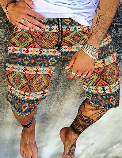 cheap Men&#039;s Bottoms-Men&#039;s Hawaiian Chino Elastic Waist Print Chinos Shorts Knee Length Pants Micro-elastic Daily Beach Graphic Prints Mid Waist Outdoor Yellow M L XL XXL 3XL / Summer
