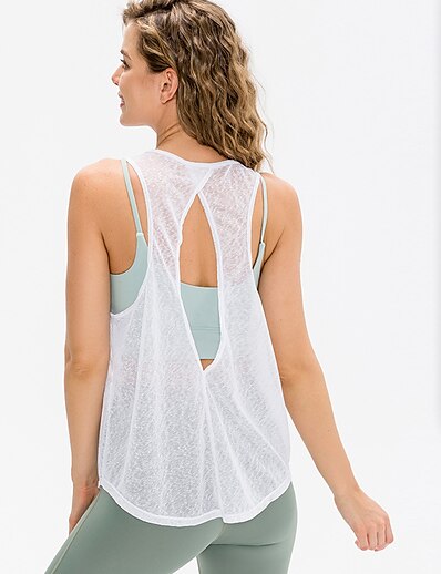 cheap Sports &amp; Outdoors-YUERLIAN Women&#039;s Scoop Neck Yoga Top Cut Out Summer Solid Color Green White Yoga Fitness Gym Workout Tank Top Sport Activewear Stretchy Breathable Quick Dry Lightweight