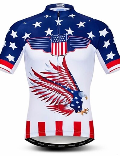 cheap Cycling-21Grams® Men&#039;s Cycling Jersey Short Sleeve Eagle National Flag Bike Mountain Bike MTB Road Bike Cycling Jersey Top Blue White Breathable Quick Dry Moisture Wicking Spandex Polyester Sports Clothing