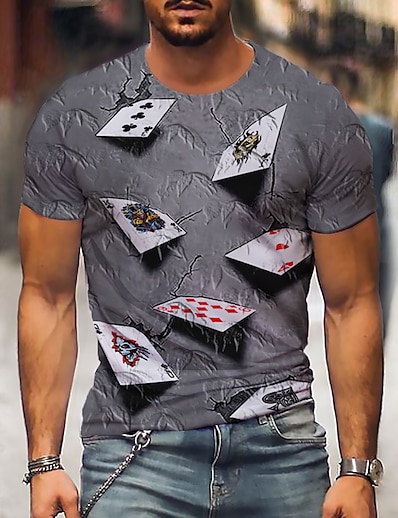 cheap Men&#039;s Tops-Men&#039;s Tee T shirt Tee Graphic 3D Poker 3D Print Round Neck Plus Size Party Daily Short Sleeve Print Tops Casual Vintage Gray Purple Yellow