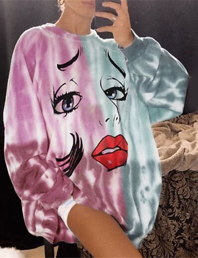 cheap Women&#039;s Tops-Women&#039;s Color Block Abstract Portrait Sweatshirt Pullover Print 3D Print Casual Daily Sports Sportswear Streetwear Hoodies Sweatshirts  Blushing Pink Fuchsia