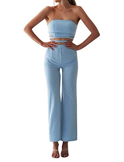 cheap Jumpsuits &amp; Rompers-Women&#039;s Casual 2021 Light Blue Black Red Jumpsuit Solid Color