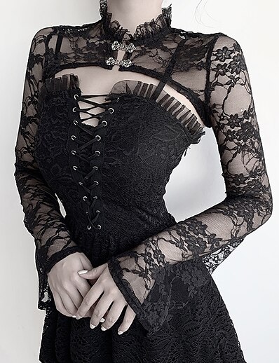 abordables Anciens Costumes-Gothique Lolita Steampunk Costume de fête Eté Femme Costume Noir Vintage Cosplay Manches Longues Soirée Rendez-vous