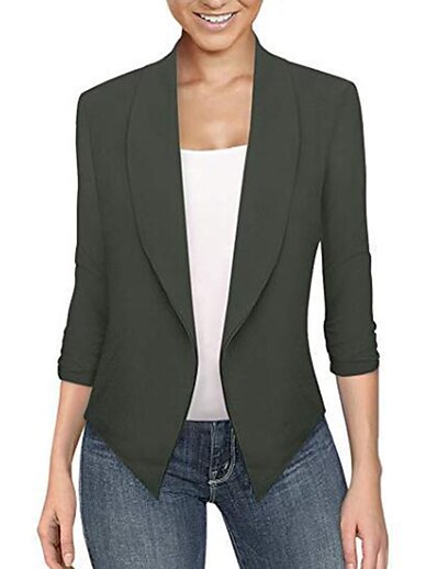 cheap Women&#039;s Outerwear-women&#039;s cardigan work office Blazer solid color lapel long sleeve Top open front short jacket coat(black, xxxl)