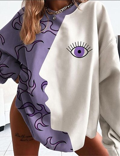 cheap Women&#039;s Tops-Women&#039;s Color Block Abstract Portrait Sweatshirt Pullover Oversized Print 3D Print Casual Daily Sports Sportswear Streetwear Hoodies Sweatshirts  Purple