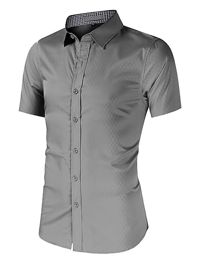 cheap Men&#039;s Clothing-Men&#039;s T shirt Plaid Solid Color Turndown Button Down Collar Casual Daily Short Sleeve Button-Down Tops Simple Basic Formal Blue Black Gray