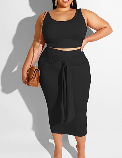 cheap Plus size-Women&#039;s Plus Size Solid Color Sheath Dress Round Neck Sleeveless Casual Sexy Summer Causal Daily Midi Dress Dress