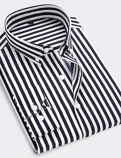 رخيصةأون ملابس علوية للرجال-رجالي قميص مخطط قبة ياقة كلاسيكية مناسب للبس اليومي عمل كم طويل قمم رسمي كاجوال قياس نحيف أبيض أسود أزرق / غسيل بالغسالة / غسيل باليد
