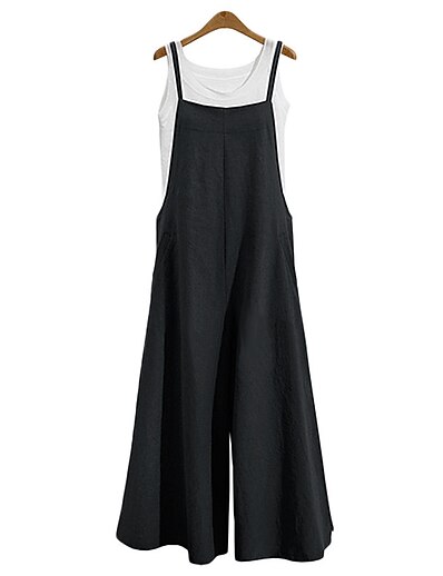cheap Plus size-Women&#039;s Plus Size Jumpsuit Holiday Sleeveless Plain Summer Basic ArmyGreen Black Blue L XL 2XL 3XL 4XL
