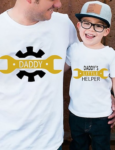 Χαμηλού Κόστους Σετ Ρούχων για την Οικογένεια-Τον μπαμπά και εγώ Κοντομάνικη μπλούζα Μπλούζες Γραφική Στάμπα Λευκό Μαύρο Κοντομάνικο 3D εκτύπωση Καθημερινά Αντιστοίχιση ρούχων / Καλοκαίρι