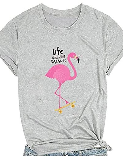 cheap Women&#039;s Tops-women&#039;s funny flamingo t-shirts running team round neck graphic tees tops (gray, large, l)