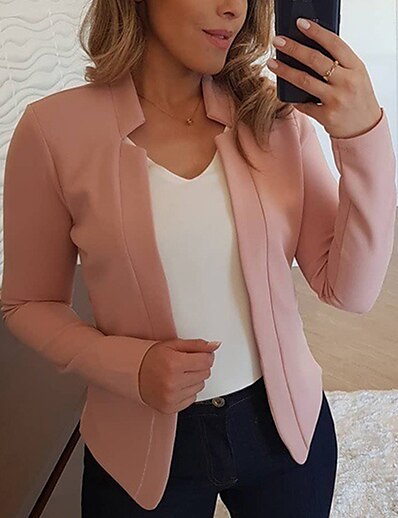 cheap Women&#039;s Outerwear-Women&#039;s Blazer Classic Solid Color Casual Long Sleeve Coat Causal Fall Spring Regular Open Front Jacket Light Pink / Business / Ceremony / Wedding / V Neck