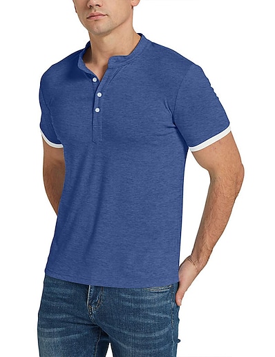 hesapli Erkek Giyim-Erkek Golf Gömlek T gömlek Tek Renk Zıt Renkli Aşağı Dönük Alttan Düğmeli Yaka Günlük Dış mekan Kısa Kollu Aşağı düğmesi Üstler Basit Temel Resmi Moda Siyah Havuz Gri