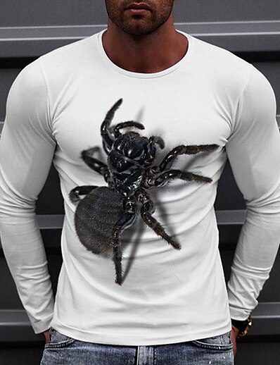cheap Men-Men&#039;s Unisex Tee T shirt Tee Shirt Graphic Prints Spider 3D Print Crew Neck Daily Holiday Long Sleeve Print Tops Casual Designer Big and Tall White