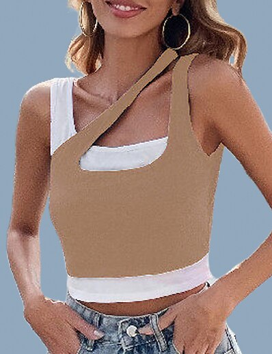 cheap Basic Collection-LITB Basic Women&#039;s One Shoulder Stripe Tank U Kneck Tops Basic Active Outfit Solid Color