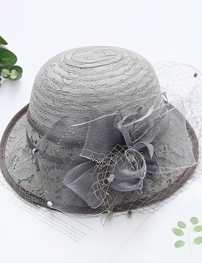hesapli Şapkalar-Kadın&#039;s Parti Parti Düğün Özel Gün Parti şapkası Tek Renk Çiçekli Bej Siyah Şapka Taşınabilir Güneş Koruması Nefes Alabilir / Gri / Sonbahar / Kış / Bahar / Yaz