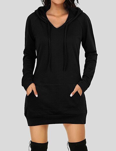 cheap Women&#039;s Tops-Women&#039;s Plain Solid Color Hoodie Pullover Hoodie Sweatshirt V Neck Casual Going out Long Hoodies Sweatshirts  Black Red
