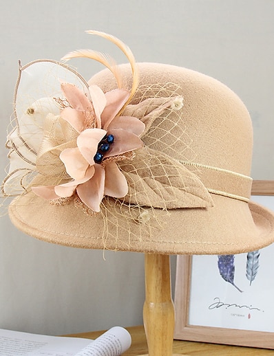 hesapli Şapkalar-Kadın&#039;s Sanatsal / Retro Parti Düğün Özel Gün Parti şapkası Çiçek Çiçekli Şapka Taşınabilir Güneş Koruması Ultravioleye Karşı Dayanıklı / Sonbahar / Kış / Bahar / Nostaljik