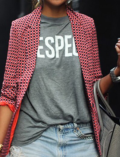 hesapli Kadın Dış Giyim-Kadın&#039;s Blazer Klasik Stil Çizgili Şık ve Modern Uzun Kollu Ceket Günlük Giyim Sonbahar Bahar Normal Ceketler YAKUT / Nefes Alabilir / Gömlek Yaka / İnce
